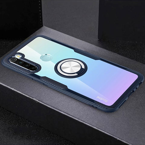 Silikon Hülle Handyhülle Ultradünn Schutzhülle Flexible Tasche Durchsichtig Transparent mit Magnetisch Fingerring Ständer C01 für Xiaomi Redmi Note 8 Blau