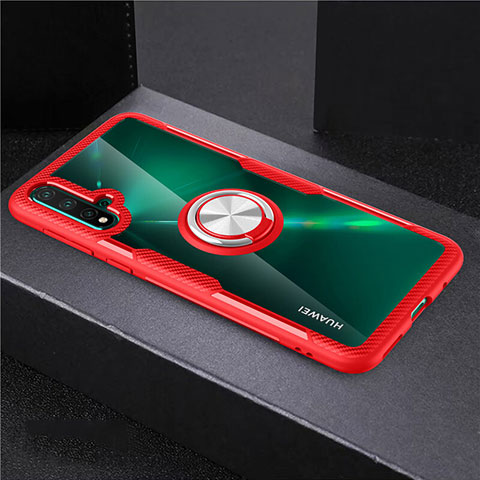 Silikon Hülle Handyhülle Ultradünn Schutzhülle Flexible Tasche Durchsichtig Transparent mit Magnetisch Fingerring Ständer C02 für Huawei Nova 5 Pro Rot