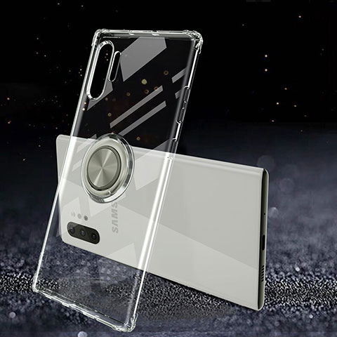 Silikon Hülle Handyhülle Ultradünn Schutzhülle Flexible Tasche Durchsichtig Transparent mit Magnetisch Fingerring Ständer C02 für Samsung Galaxy Note 10 Plus Klar