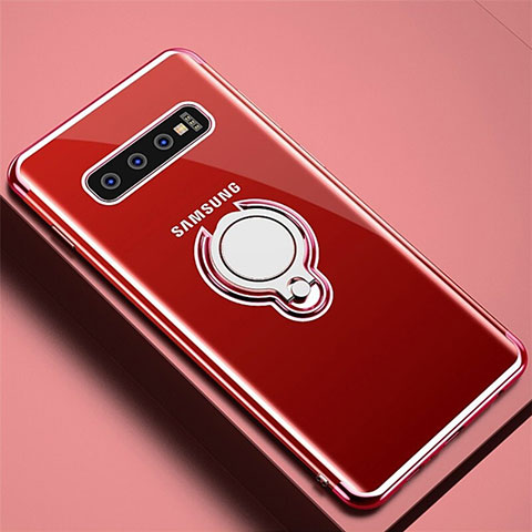 Silikon Hülle Handyhülle Ultradünn Schutzhülle Flexible Tasche Durchsichtig Transparent mit Magnetisch Fingerring Ständer C02 für Samsung Galaxy S10 Plus Rosegold