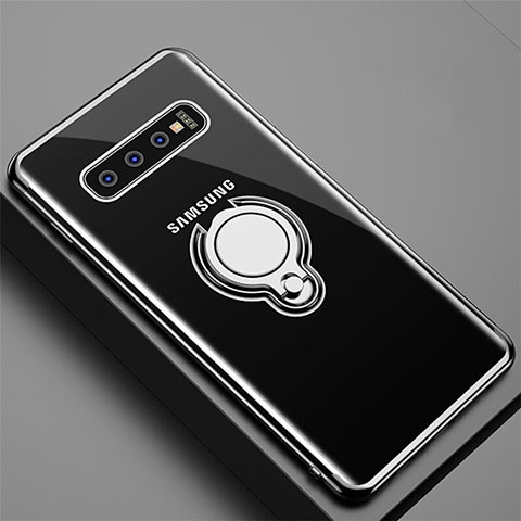 Silikon Hülle Handyhülle Ultradünn Schutzhülle Flexible Tasche Durchsichtig Transparent mit Magnetisch Fingerring Ständer C02 für Samsung Galaxy S10 Schwarz