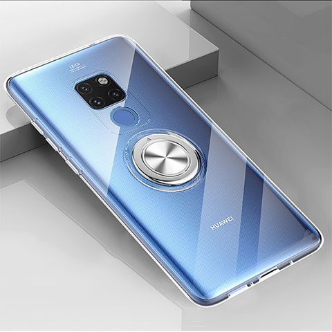 Silikon Hülle Handyhülle Ultradünn Schutzhülle Flexible Tasche Durchsichtig Transparent mit Magnetisch Fingerring Ständer C04 für Huawei Mate 20 X 5G Klar