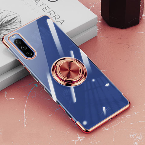 Silikon Hülle Handyhülle Ultradünn Schutzhülle Flexible Tasche Durchsichtig Transparent mit Magnetisch Fingerring Ständer für Sony Xperia 10 III Rosegold