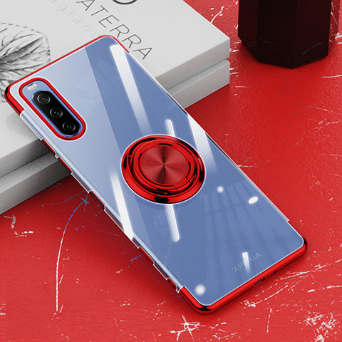 Silikon Hülle Handyhülle Ultradünn Schutzhülle Flexible Tasche Durchsichtig Transparent mit Magnetisch Fingerring Ständer für Sony Xperia 10 III SOG04 Rot