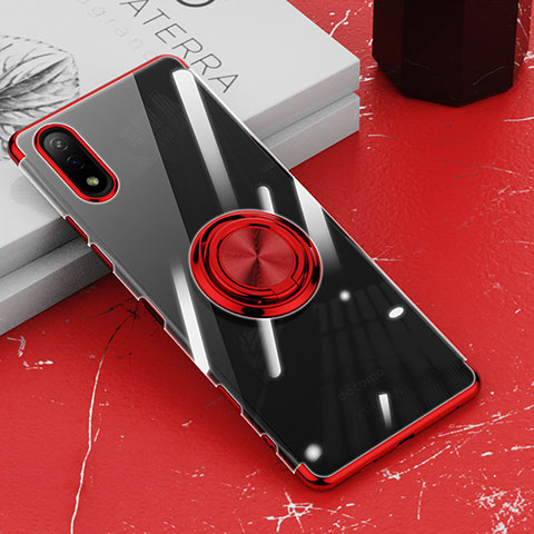 Silikon Hülle Handyhülle Ultradünn Schutzhülle Flexible Tasche Durchsichtig Transparent mit Magnetisch Fingerring Ständer für Sony Xperia Ace II SO-41B Rot