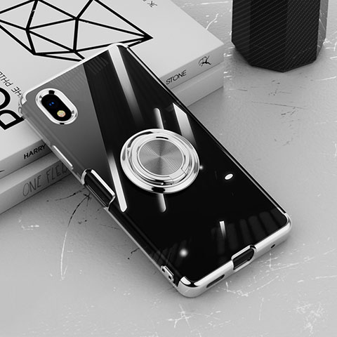 Silikon Hülle Handyhülle Ultradünn Schutzhülle Flexible Tasche Durchsichtig Transparent mit Magnetisch Fingerring Ständer für Sony Xperia Ace III Silber