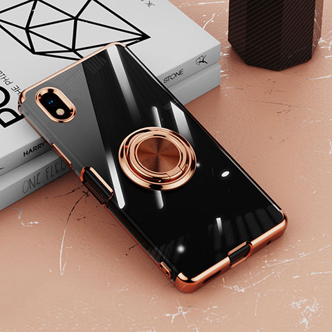 Silikon Hülle Handyhülle Ultradünn Schutzhülle Flexible Tasche Durchsichtig Transparent mit Magnetisch Fingerring Ständer für Sony Xperia Ace III SO-53C Rosegold