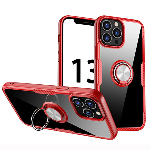 Silikon Hülle Handyhülle Ultradünn Schutzhülle Flexible Tasche Durchsichtig Transparent mit Magnetisch Fingerring Ständer S01 für Apple iPhone 13 Pro Rot