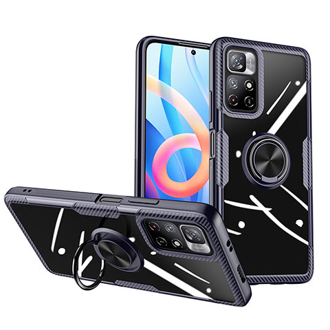 Silikon Hülle Handyhülle Ultradünn Schutzhülle Flexible Tasche Durchsichtig Transparent mit Magnetisch Fingerring Ständer ZL1 für Xiaomi Redmi Note 11T 5G Blau