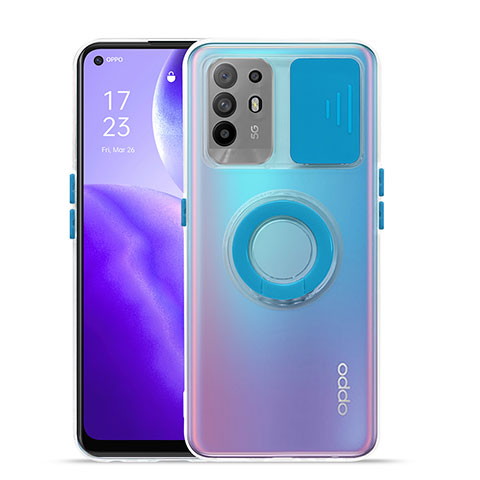 Silikon Hülle Handyhülle Ultradünn Schutzhülle Flexible Tasche Durchsichtig Transparent mit Ständer für Oppo F19 Pro+ Plus 5G Blau