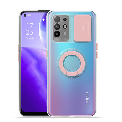 Silikon Hülle Handyhülle Ultradünn Schutzhülle Flexible Tasche Durchsichtig Transparent mit Ständer für Oppo F19 Pro+ Plus 5G Rosa