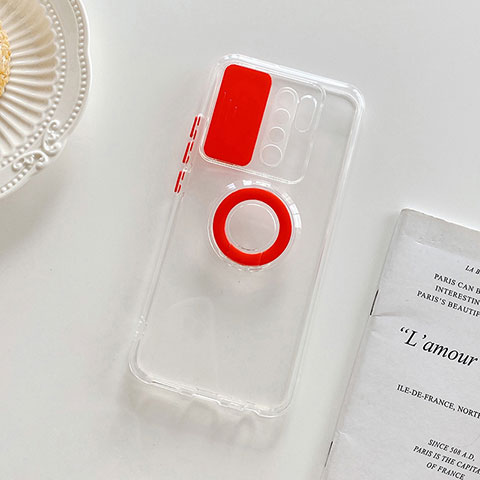 Silikon Hülle Handyhülle Ultradünn Schutzhülle Flexible Tasche Durchsichtig Transparent mit Ständer für Xiaomi Poco M2 Rot