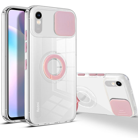 Silikon Hülle Handyhülle Ultradünn Schutzhülle Flexible Tasche Durchsichtig Transparent mit Ständer für Xiaomi Redmi 9i Rosa