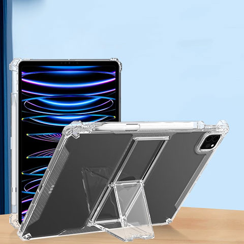 Silikon Hülle Handyhülle Ultradünn Schutzhülle Flexible Tasche Durchsichtig Transparent mit Ständer S01 für Apple iPad Pro 11 (2022) Klar