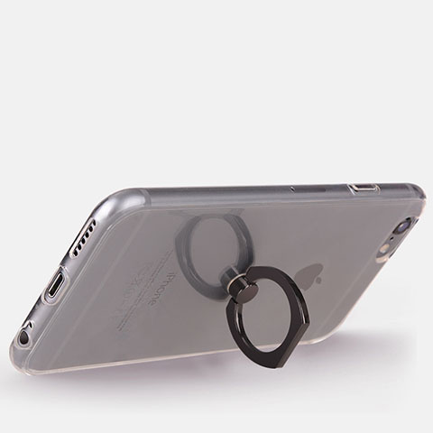 Silikon Hülle Handyhülle Ultradünn Schutzhülle Tasche Durchsichtig Transparent mit Fingerring Ständer S01 für Apple iPhone 6 Schwarz