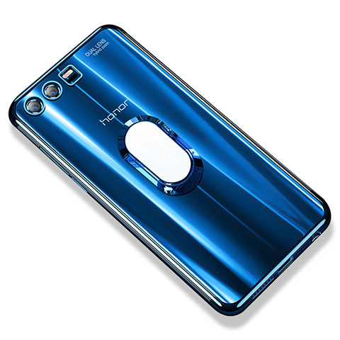 Silikon Hülle Handyhülle Ultradünn Schutzhülle Tasche Durchsichtig Transparent mit Fingerring Ständer S01 für Huawei Honor 9 Blau