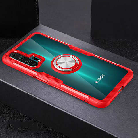 Silikon Hülle Handyhülle Ultradünn Schutzhülle Tasche Durchsichtig Transparent mit Magnetisch Fingerring Ständer C01 für Huawei Honor 20 Pro Rot