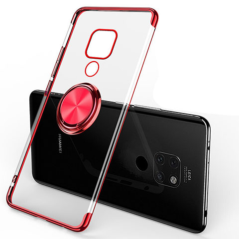 Silikon Hülle Handyhülle Ultradünn Schutzhülle Tasche Durchsichtig Transparent mit Magnetisch Fingerring Ständer C01 für Huawei Mate 20 Rot