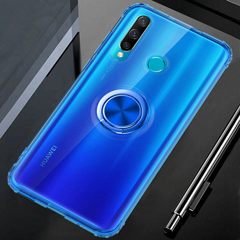 Silikon Hülle Handyhülle Ultradünn Schutzhülle Tasche Durchsichtig Transparent mit Magnetisch Fingerring Ständer C01 für Huawei P Smart+ Plus (2019) Blau