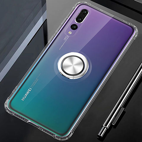 Silikon Hülle Handyhülle Ultradünn Schutzhülle Tasche Durchsichtig Transparent mit Magnetisch Fingerring Ständer C01 für Huawei P20 Pro Klar