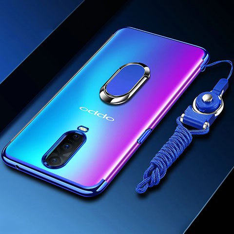 Silikon Hülle Handyhülle Ultradünn Schutzhülle Tasche Durchsichtig Transparent mit Magnetisch Fingerring Ständer C01 für Oppo R17 Pro Blau