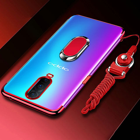 Silikon Hülle Handyhülle Ultradünn Schutzhülle Tasche Durchsichtig Transparent mit Magnetisch Fingerring Ständer C01 für Oppo RX17 Pro Rot