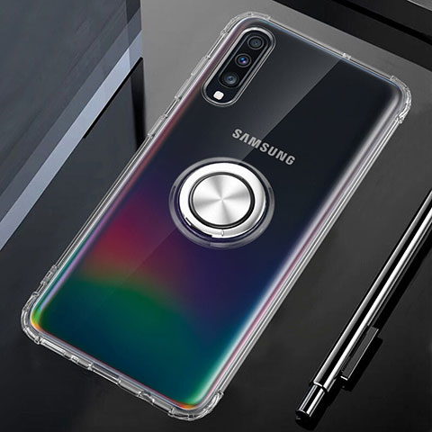 Silikon Hülle Handyhülle Ultradünn Schutzhülle Tasche Durchsichtig Transparent mit Magnetisch Fingerring Ständer C01 für Samsung Galaxy A70 Klar