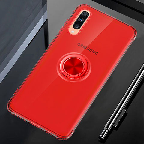 Silikon Hülle Handyhülle Ultradünn Schutzhülle Tasche Durchsichtig Transparent mit Magnetisch Fingerring Ständer C01 für Samsung Galaxy A70 Rot