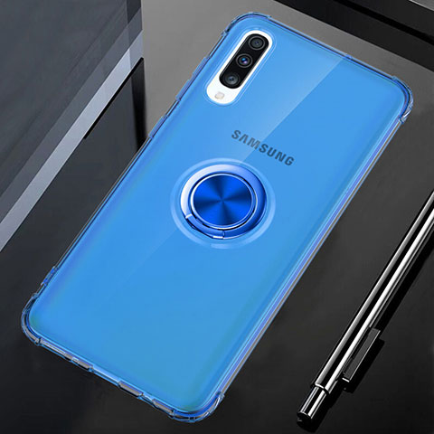 Silikon Hülle Handyhülle Ultradünn Schutzhülle Tasche Durchsichtig Transparent mit Magnetisch Fingerring Ständer C01 für Samsung Galaxy A70S Blau