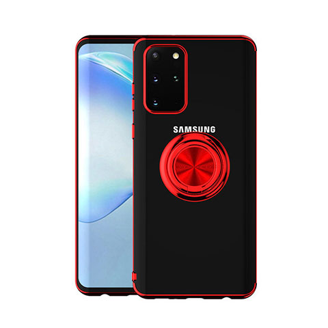 Silikon Hülle Handyhülle Ultradünn Schutzhülle Tasche Durchsichtig Transparent mit Magnetisch Fingerring Ständer C01 für Samsung Galaxy S20 Plus Rot