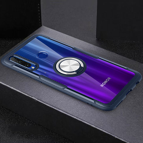 Silikon Hülle Handyhülle Ultradünn Schutzhülle Tasche Durchsichtig Transparent mit Magnetisch Fingerring Ständer C02 für Huawei Honor 20i Blau