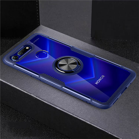 Silikon Hülle Handyhülle Ultradünn Schutzhülle Tasche Durchsichtig Transparent mit Magnetisch Fingerring Ständer C02 für Huawei Honor V20 Hellblau