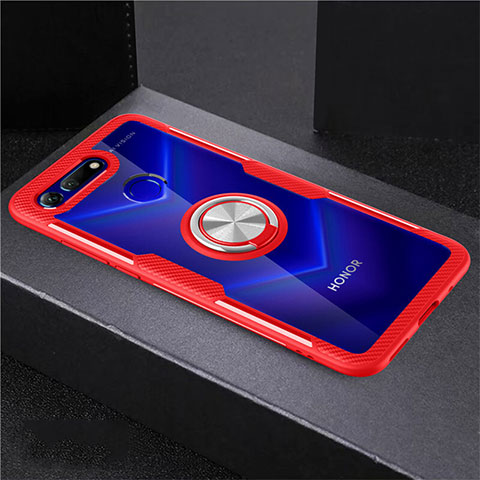 Silikon Hülle Handyhülle Ultradünn Schutzhülle Tasche Durchsichtig Transparent mit Magnetisch Fingerring Ständer C02 für Huawei Honor V20 Rot