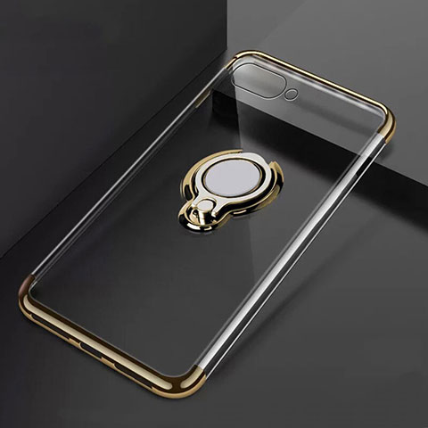 Silikon Hülle Handyhülle Ultradünn Schutzhülle Tasche Durchsichtig Transparent mit Magnetisch Fingerring Ständer C02 für Oppo K1 Gold