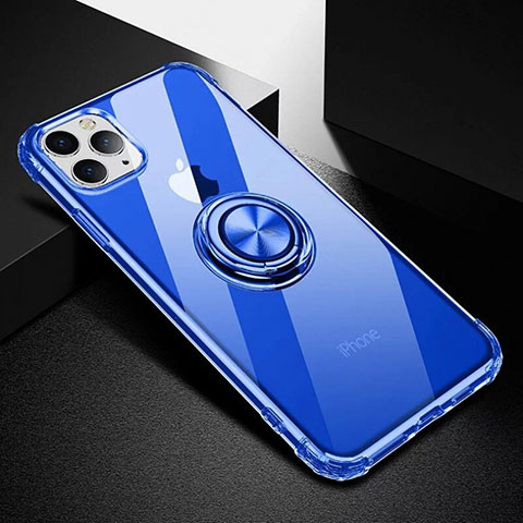 Silikon Hülle Handyhülle Ultradünn Schutzhülle Tasche Durchsichtig Transparent mit Magnetisch Fingerring Ständer C03 für Apple iPhone 11 Pro Max Blau