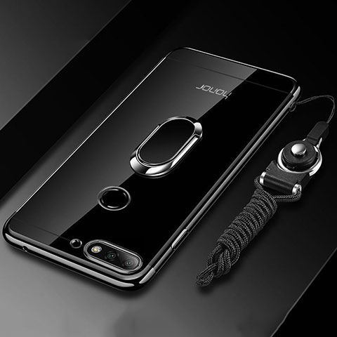 Silikon Hülle Handyhülle Ultradünn Schutzhülle Tasche Durchsichtig Transparent mit Magnetisch Fingerring Ständer S01 für Huawei Honor 7A Schwarz