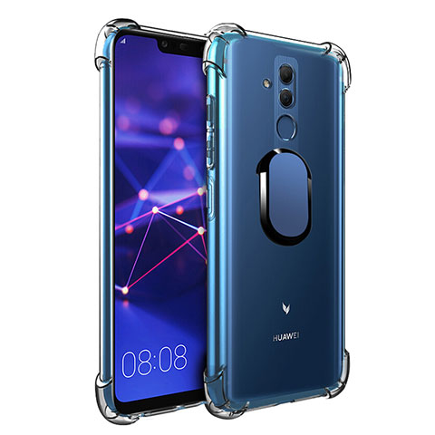 Silikon Hülle Handyhülle Ultradünn Schutzhülle Tasche Durchsichtig Transparent mit Magnetisch Fingerring Ständer S01 für Huawei Mate 20 Lite Blau