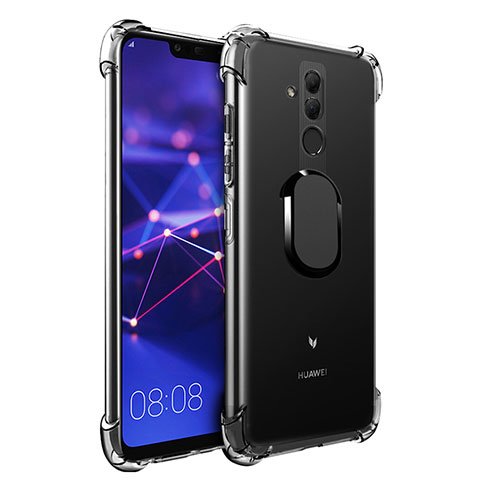 Silikon Hülle Handyhülle Ultradünn Schutzhülle Tasche Durchsichtig Transparent mit Magnetisch Fingerring Ständer S01 für Huawei Mate 20 Lite Schwarz