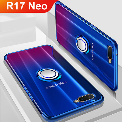 Silikon Hülle Handyhülle Ultradünn Schutzhülle Tasche Durchsichtig Transparent mit Magnetisch Fingerring Ständer S01 für Oppo R17 Neo Blau