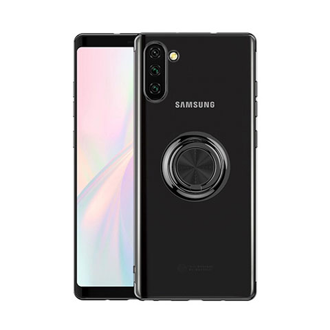 Silikon Hülle Handyhülle Ultradünn Schutzhülle Tasche Durchsichtig Transparent mit Magnetisch Fingerring Ständer S01 für Samsung Galaxy Note 10 5G Schwarz