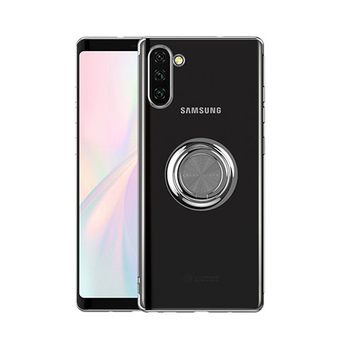 Silikon Hülle Handyhülle Ultradünn Schutzhülle Tasche Durchsichtig Transparent mit Magnetisch Fingerring Ständer S01 für Samsung Galaxy Note 10 5G Silber