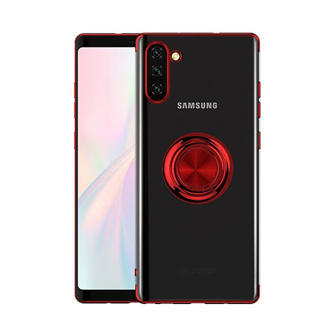 Silikon Hülle Handyhülle Ultradünn Schutzhülle Tasche Durchsichtig Transparent mit Magnetisch Fingerring Ständer S01 für Samsung Galaxy Note 10 Rot