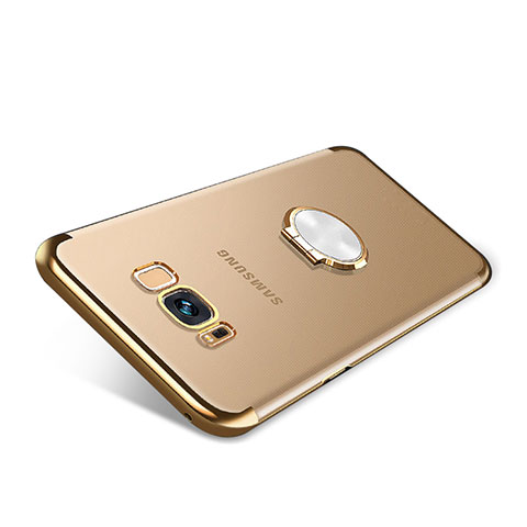 Silikon Hülle Handyhülle Ultradünn Schutzhülle Tasche Durchsichtig Transparent mit Magnetisch Fingerring Ständer S01 für Samsung Galaxy S8 Gold