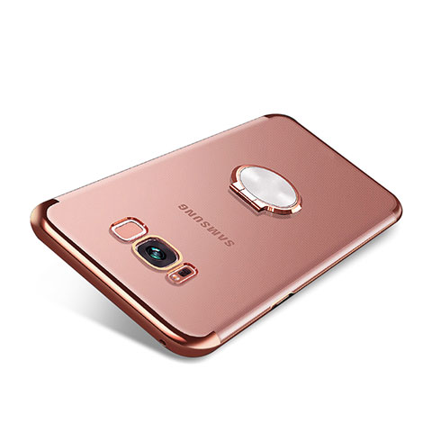 Silikon Hülle Handyhülle Ultradünn Schutzhülle Tasche Durchsichtig Transparent mit Magnetisch Fingerring Ständer S01 für Samsung Galaxy S8 Plus Rosegold