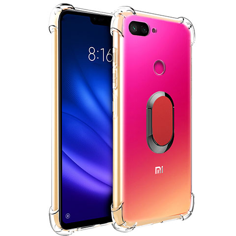 Silikon Hülle Handyhülle Ultradünn Schutzhülle Tasche Durchsichtig Transparent mit Magnetisch Fingerring Ständer S01 für Xiaomi Mi 8 Lite Rot