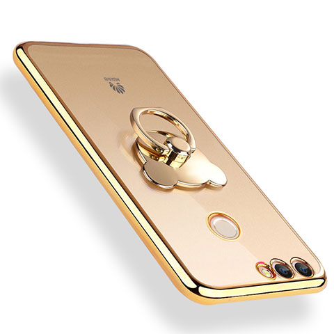 Silikon Hülle Handyhülle Ultradünn Tasche Durchsichtig Transparent mit Fingerring Ständer für Huawei Y9 (2018) Gold