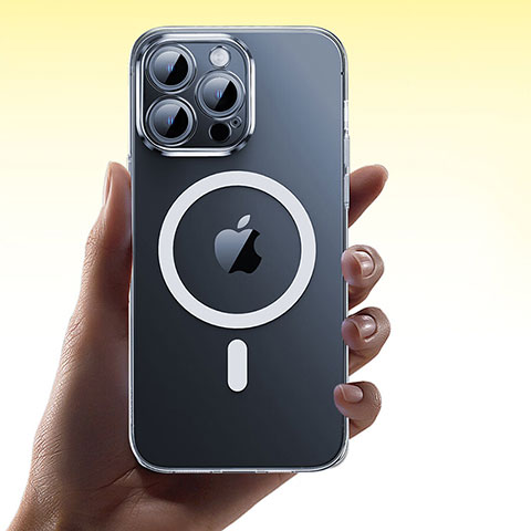 Silikon Hülle Handyhülle Ultradünn Tasche mit Mag-Safe Magnetic Magnetisch Durchsichtig Transparent M01 für Apple iPhone 14 Pro Max Klar