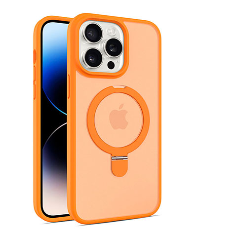 Silikon Hülle Handyhülle Ultradünn Tasche mit Mag-Safe Magnetic Magnetisch Durchsichtig Transparent T02 für Apple iPhone 15 Pro Orange