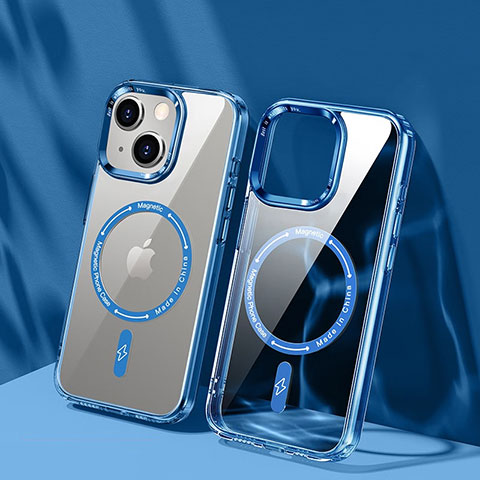 Silikon Hülle Handyhülle Ultradünn Tasche mit Mag-Safe Magnetic Magnetisch Durchsichtig Transparent TB1 für Apple iPhone 13 Blau