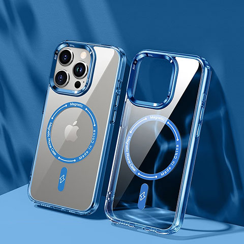 Silikon Hülle Handyhülle Ultradünn Tasche mit Mag-Safe Magnetic Magnetisch Durchsichtig Transparent TB1 für Apple iPhone 13 Pro Blau